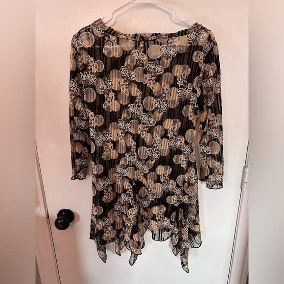 Vintage Sheer asymmetrical Mesh rose circle Long Sleeve Layering Top Sz S #1536 - Picture 3 of 7